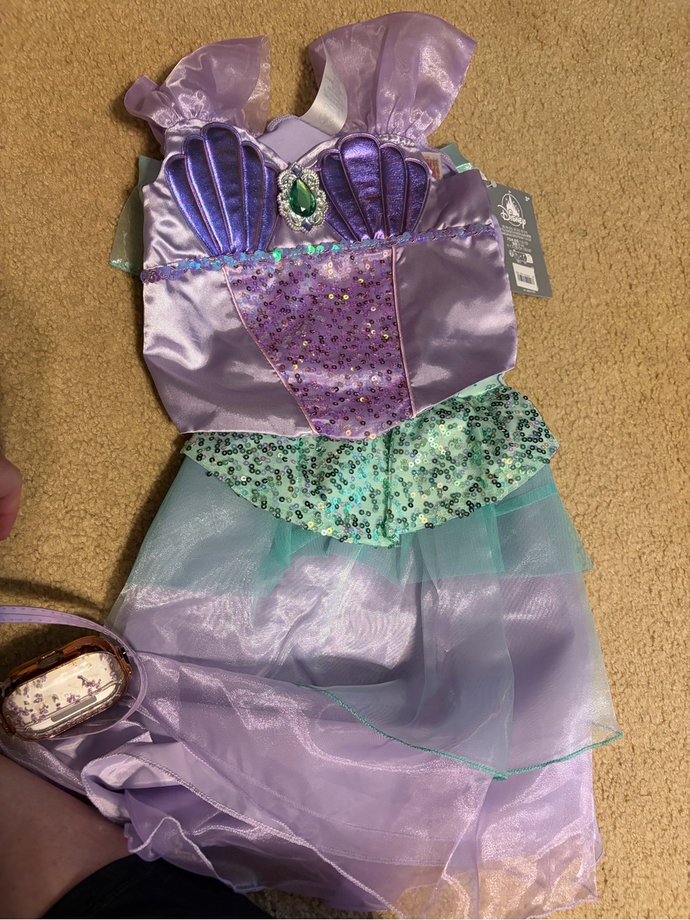 Official Disney Ariel little Mermaid Costume with Sequin Shell Bodice and shoes
